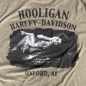 Harley Davidson Hooligan Oxford AL Pinup Girl T-Shirt Green Graphic Tee Mens L